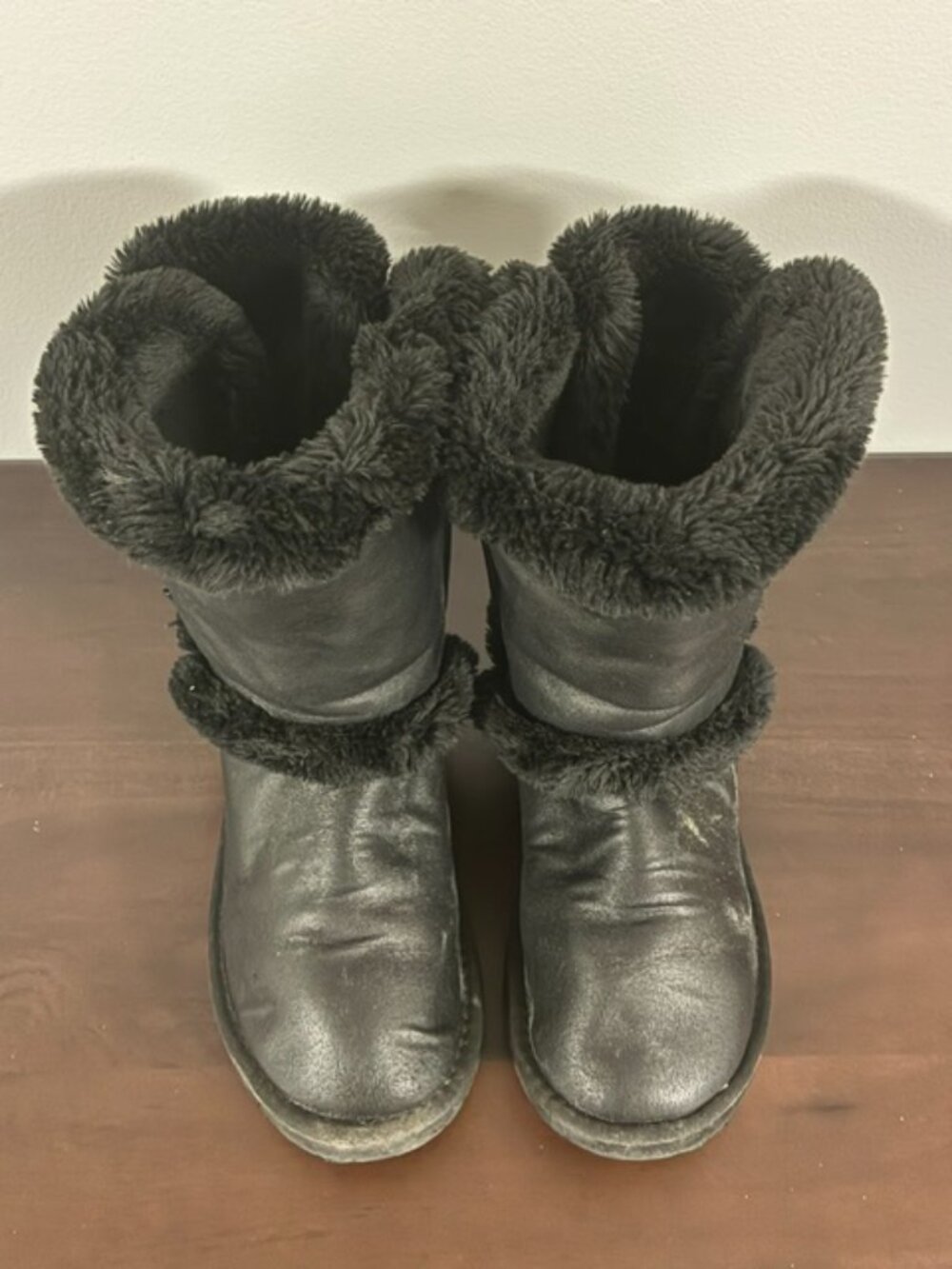 UGG Australia black leather mid calf gold buckle winter boots